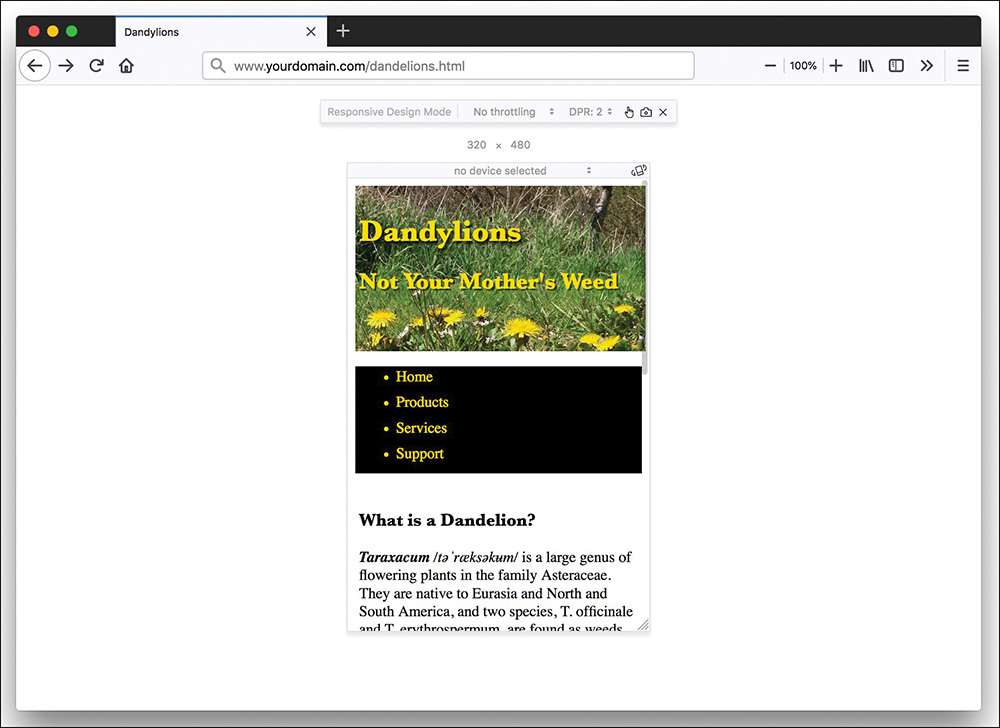 A screenshot of the Firefox browser in design mode.