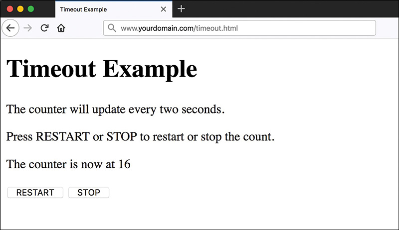 A screenshot of the output for the timeout example.