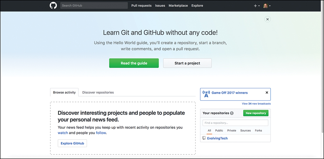 A screenshot of the GitHub Main Webpage is shown.