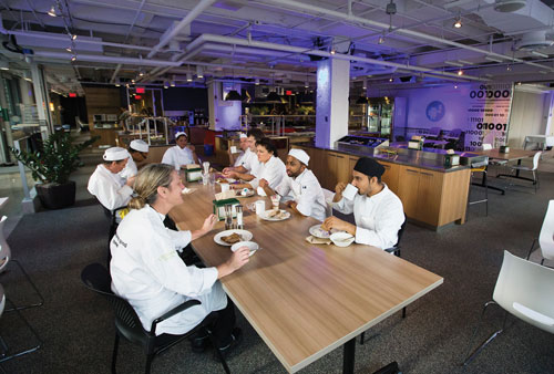 Photo of a food preparation team at Google.