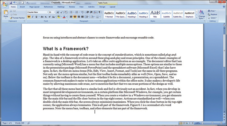 An example of a framework is demonstrated using MS Word application window.