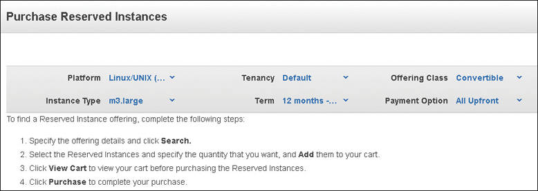 A screenshot shows the set of options for reserved instances.