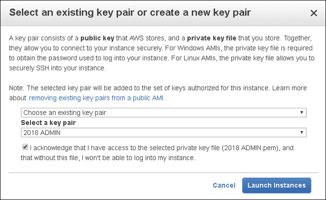 A screenshot shows the selection for creating a new key pair.