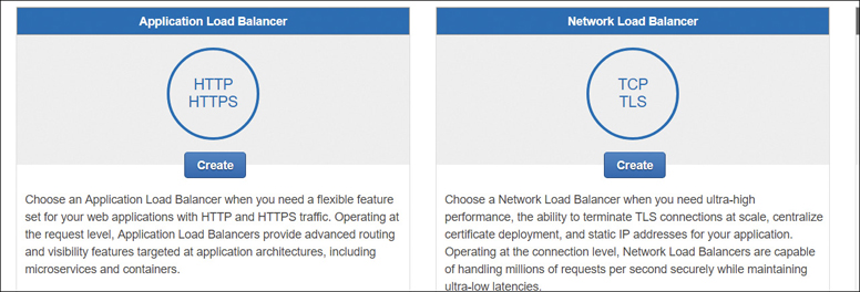 The choices for load balancer are shown.