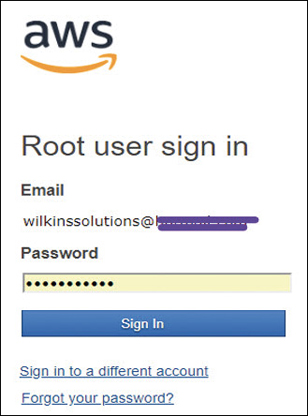 A screenshot shows the root user logon page where the email address and password of AWS account are to be entered.