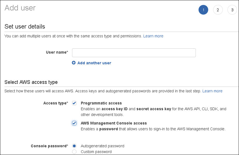 A screenshot shows the process to create an IAM user.