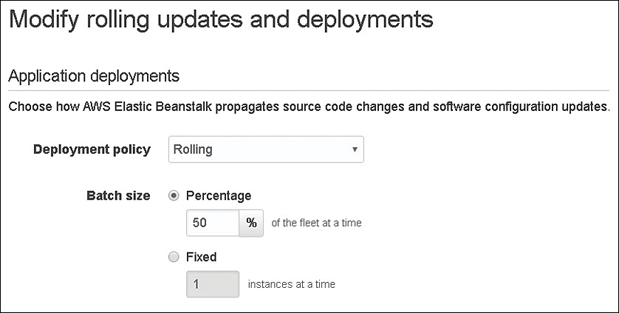 Application deployments section in Beanstalk application.