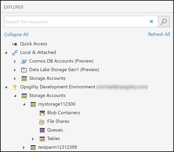 A screen shot that shows the different options for connecting to an Azure Storage Account using Azure Storage Explorer.