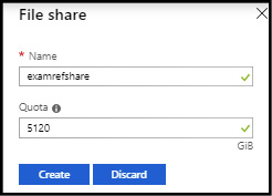 Using the Azure portal to create a new file share.