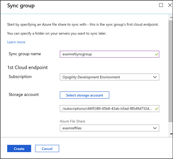 A screen shot shows specifying the credentials to the Azure File Share.