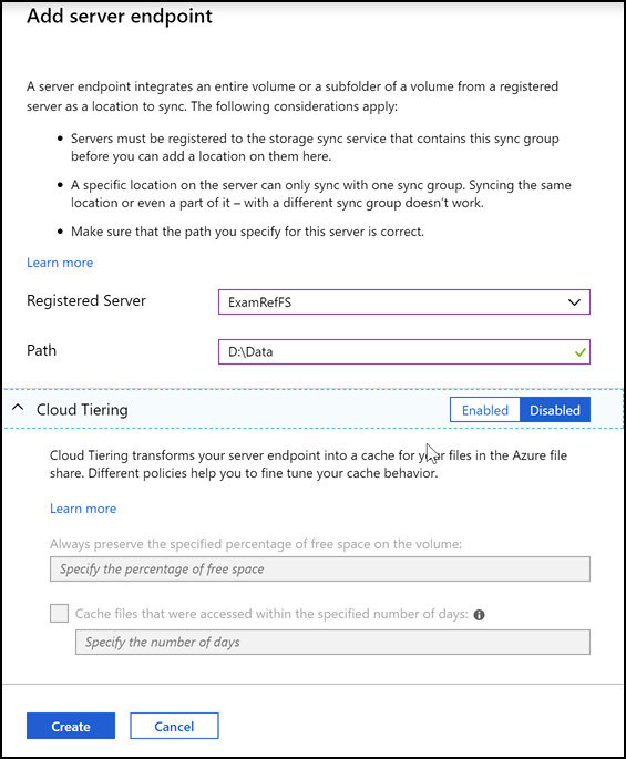 A screen shot that shows adding an endpoint to the Azure Storage Sync Service.