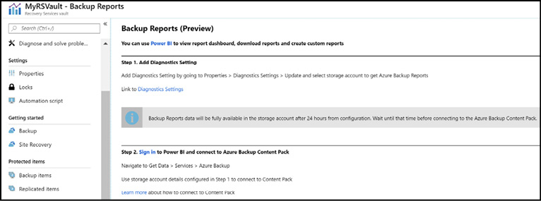 A screen shot shows that shows the backup reports user interface from the Azure portal.