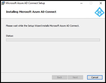 A screen shot of Microsoft Azure AD Connect installer executing on a server.