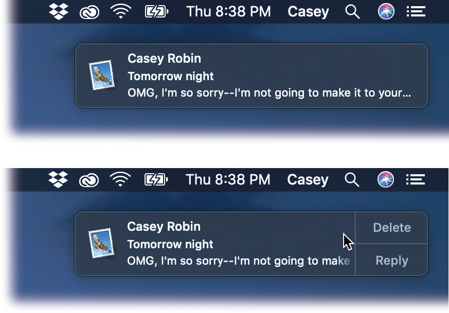Top: MacOS tries to get your attention using notification bubbles.