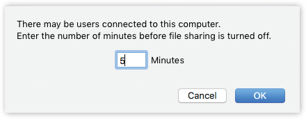 This dialog box asks you how much notice you want to give your co-workers that they’re about to be disconnected.
