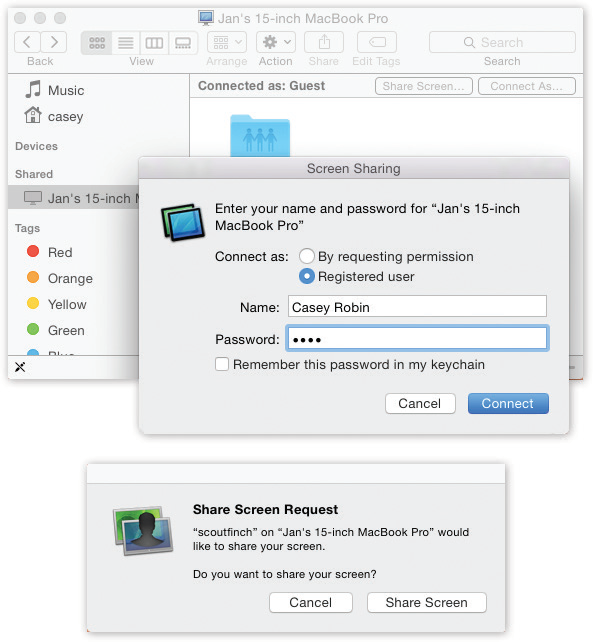 Top: Start by clicking Share Screen in the strip at the top of Your Mac’s window.