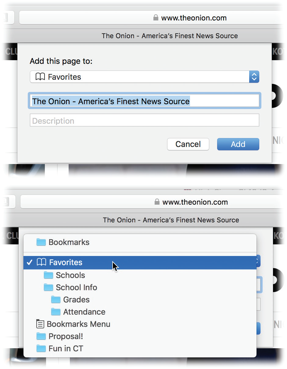 When you add a bookmark, Safari offers to memorize this web page’s name, or a shorter name that you specify for it.