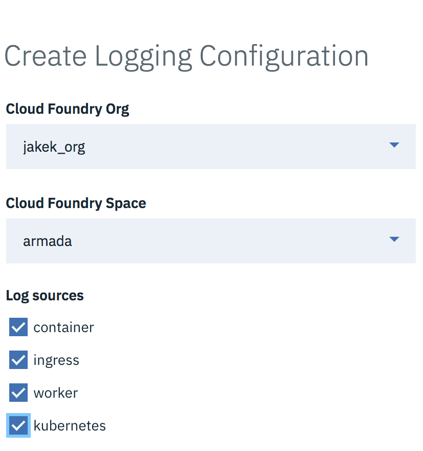 Configuring IBM Cloud Kubernetes Service logging.