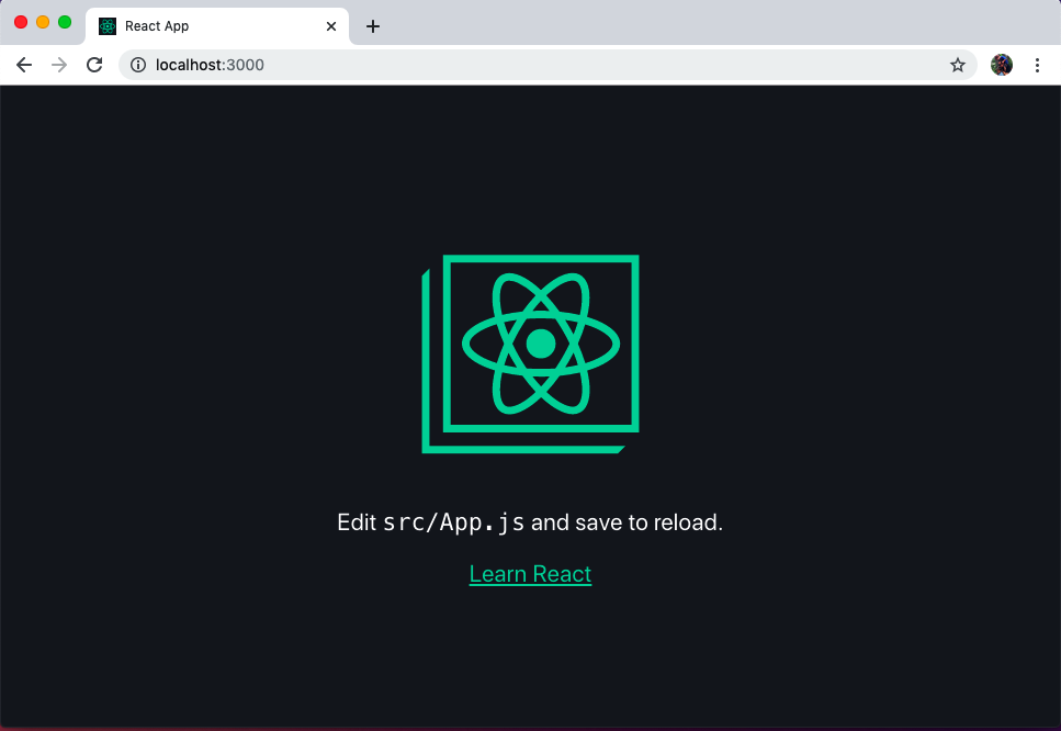 A screenshot of create-react-app running locally in the browser