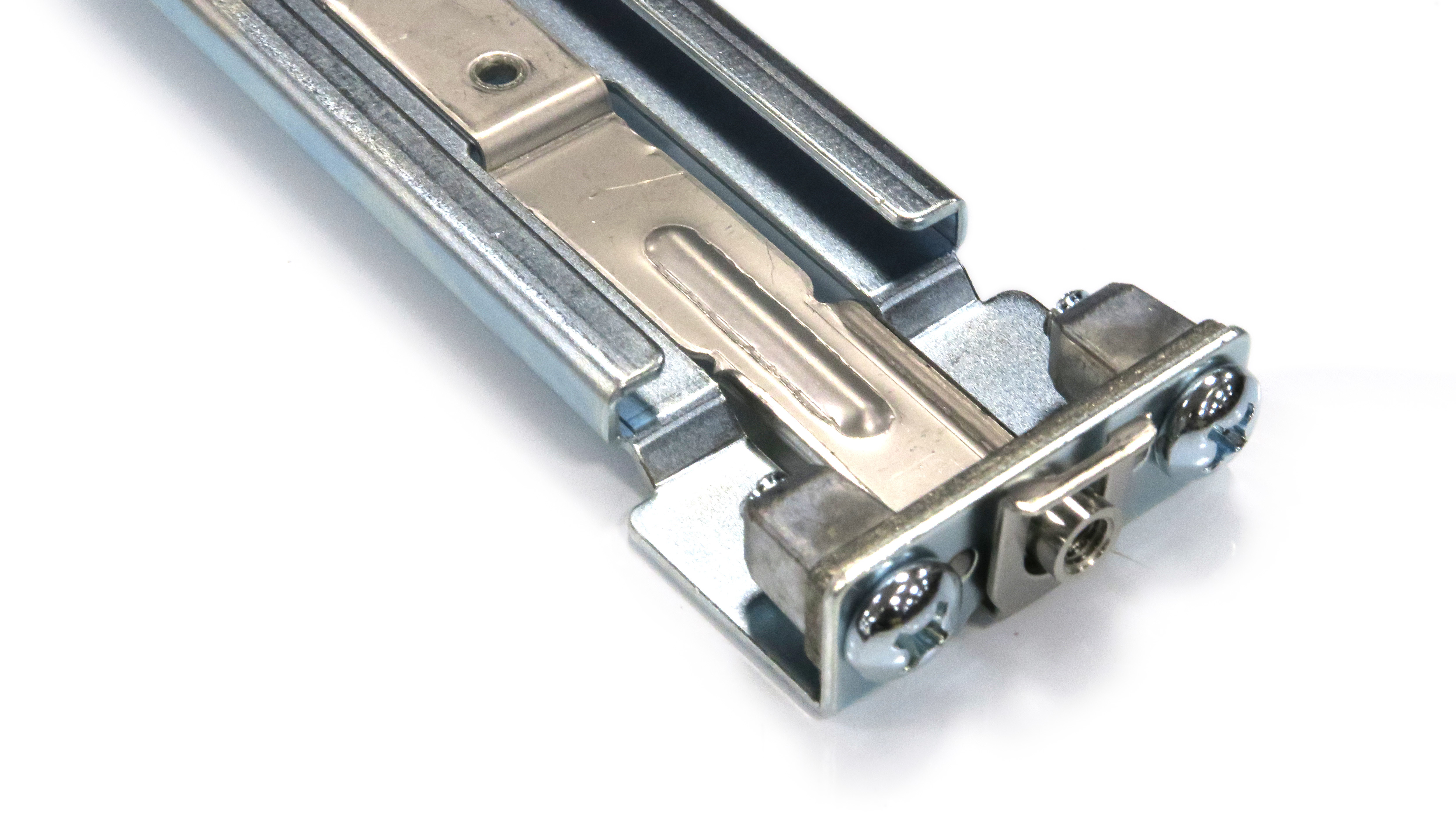Closeup of a 7280R rail that attaches to the networking cabinet