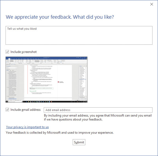 Screenshot of the Send A Smile feedback window.