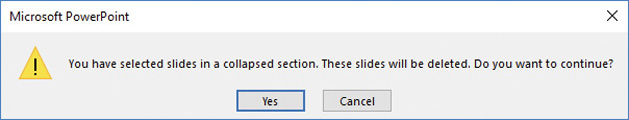 Screenshot of the Microsoft PowerPoint message box.