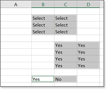 This figure shows three non-contiguous ranges selected by using the Ctrl key in Excel. To remove one cell from the selection, Ctrl+click that cell.