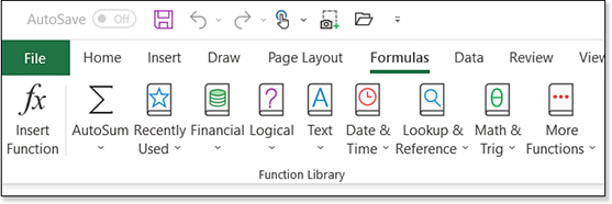 The ribbon tabs do not appear as tabs anymore. There is a field of white behind the menus such as Home and Insert. There is no box around Formulas, only a thick green horizontal line beneath Formulas to indicate you are seeing commands on the Formulas tab.