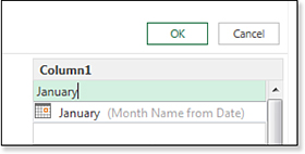This figure shows the process for adding a column named Month Name.