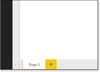 At the bottom left of the screen, a tab with Page 1 is shown. To the right, a + icon lets you add more pages to the report.