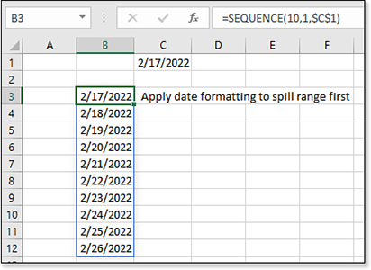 The SEQUENCE function returns an array of dates. But if you did not format the spill range as a date, the date serial numbers would show instead.