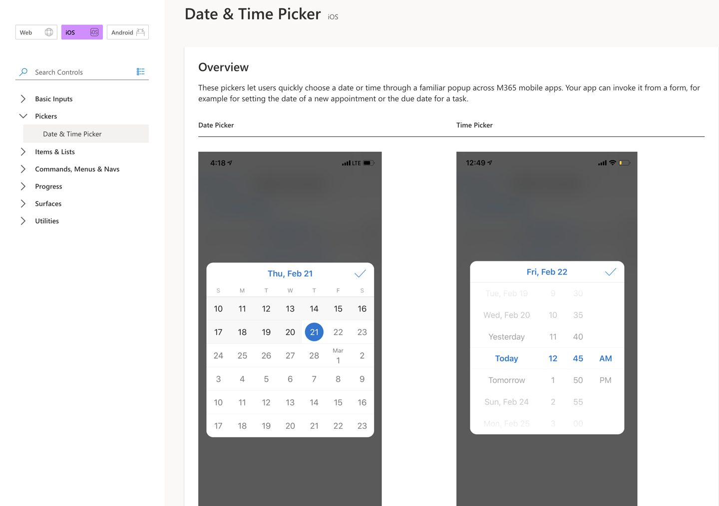 The Microsoft Fluent iOS date picker