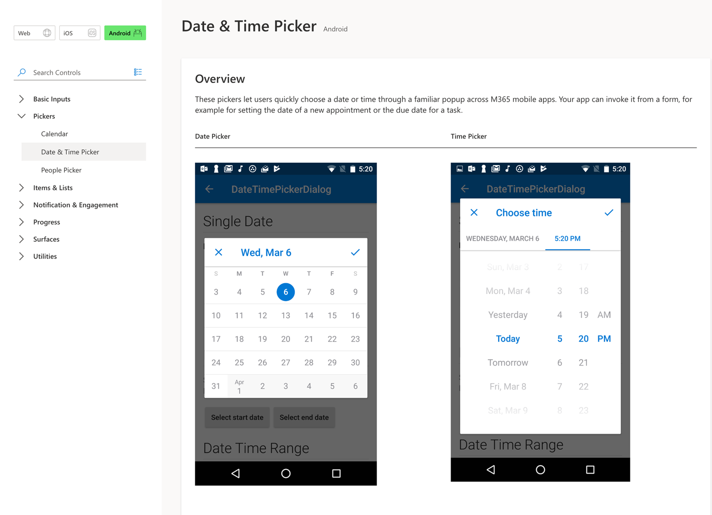 The Microsoft Fluent Android date picker