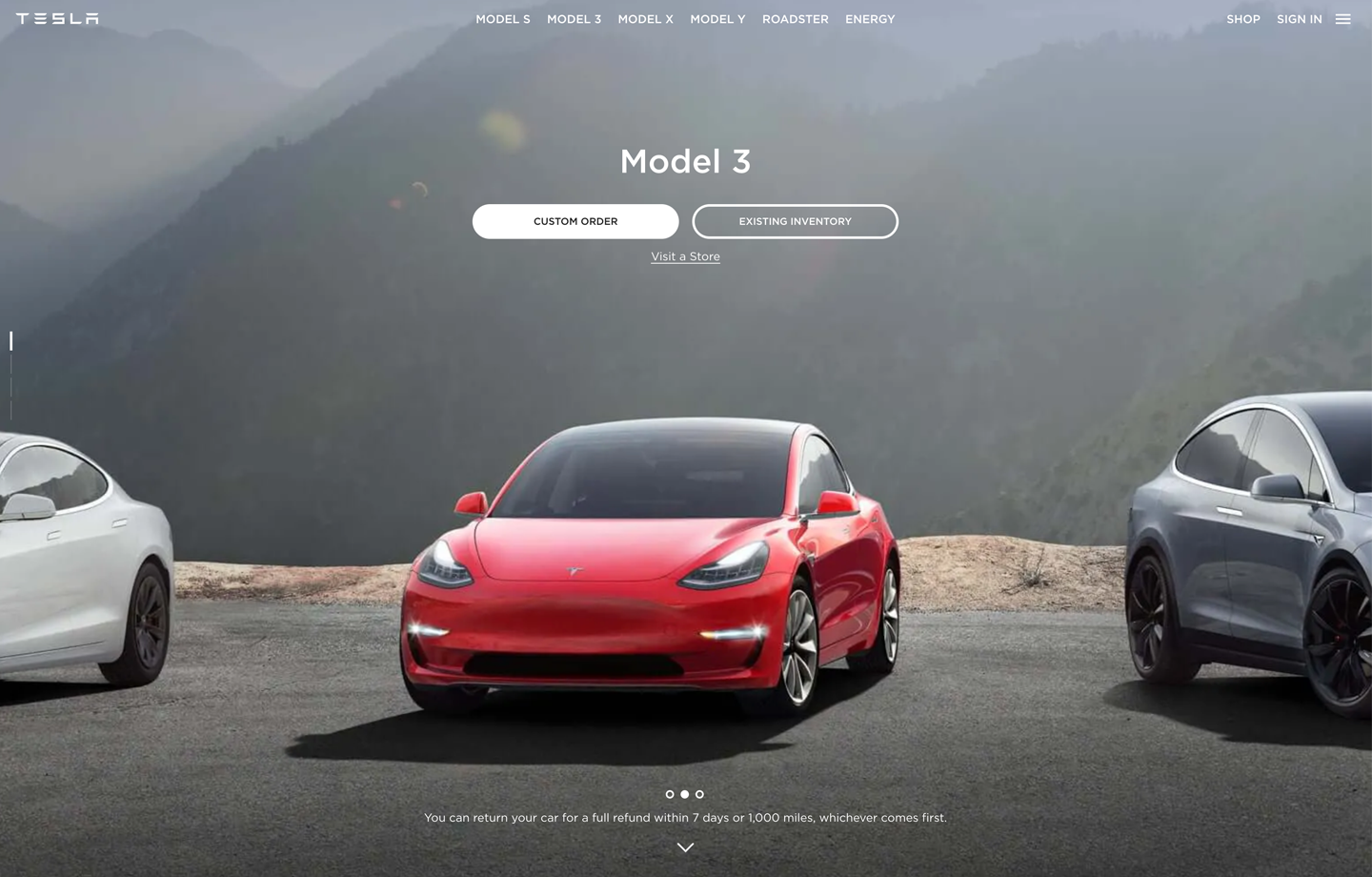 Tesla’s landing page