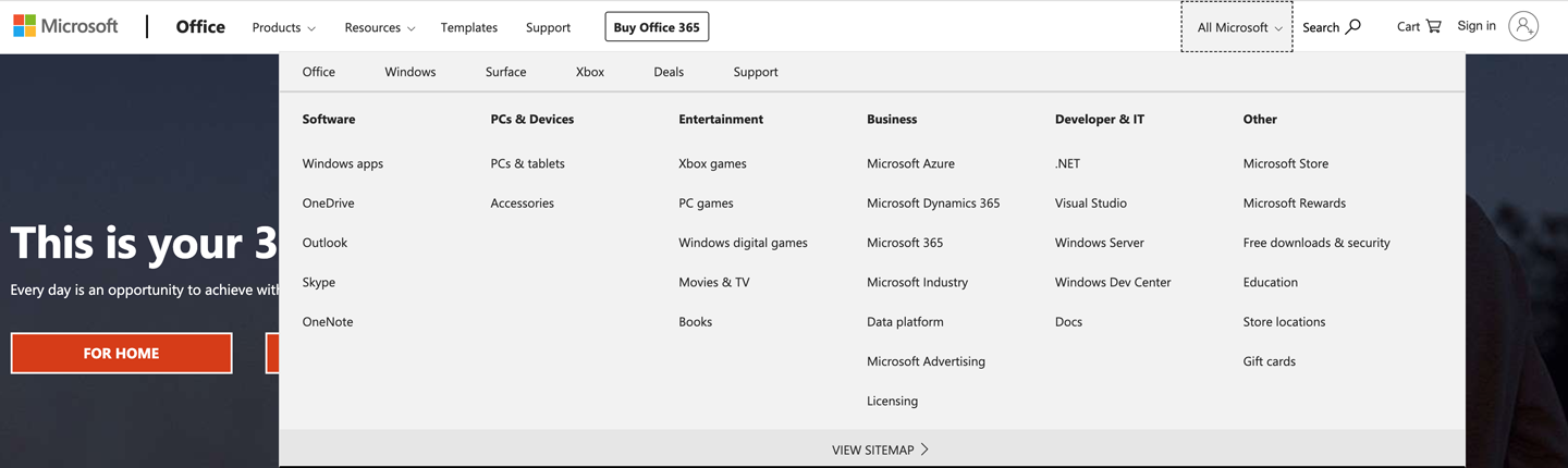 Microsoft’s All Microsoft menu