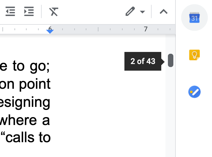 Google Docs scrollbar showing page numbers