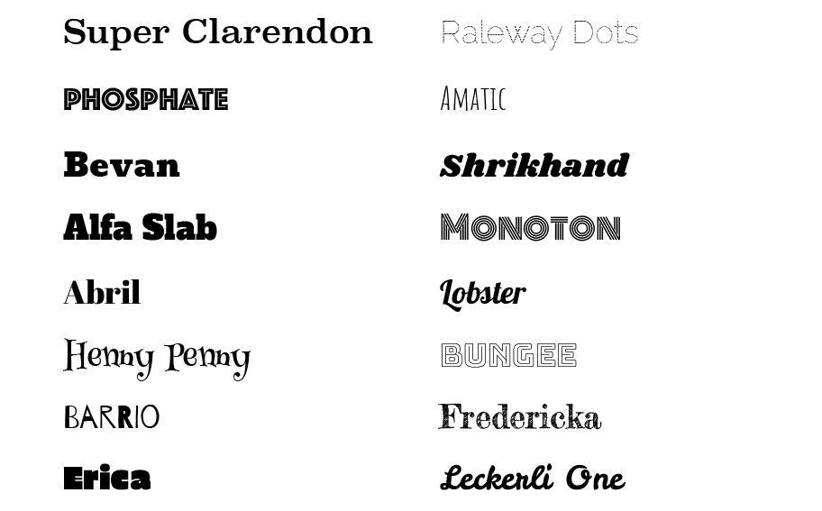 Examples of display typefaces