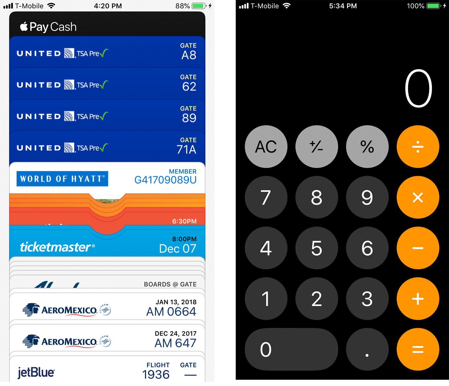 Apple iOS Wallet and Apple iOS calculator