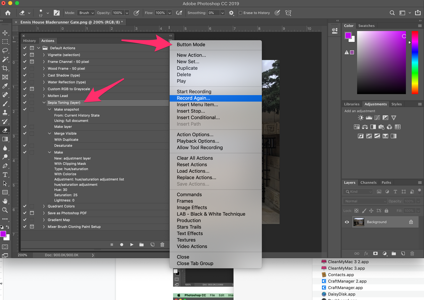 Recording a macro in Adobe Photoshop CC