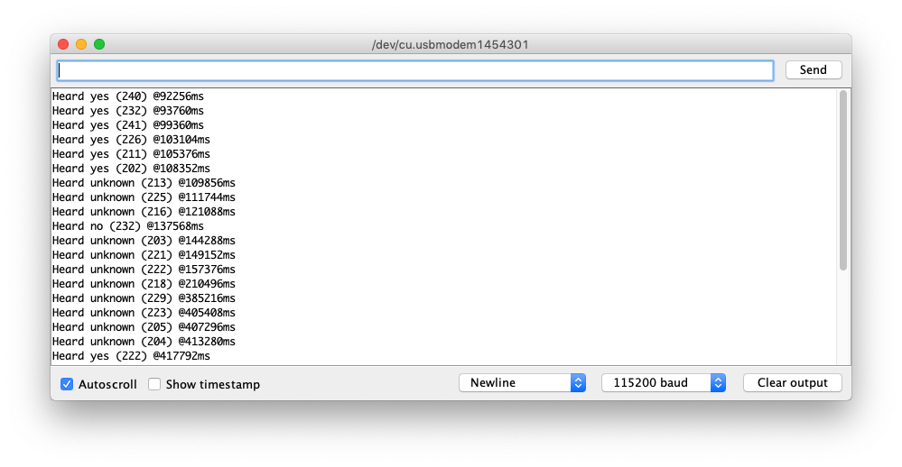 Screenshot of the Arduino IDE's Serial Monitor