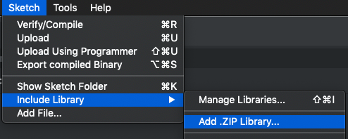 Screenshot of the Add .ZIP Library menu option