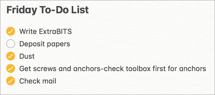 Figure 15: You can quickly create a functional task list in Notes.