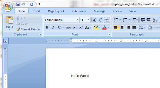 The Word file as created by PHP