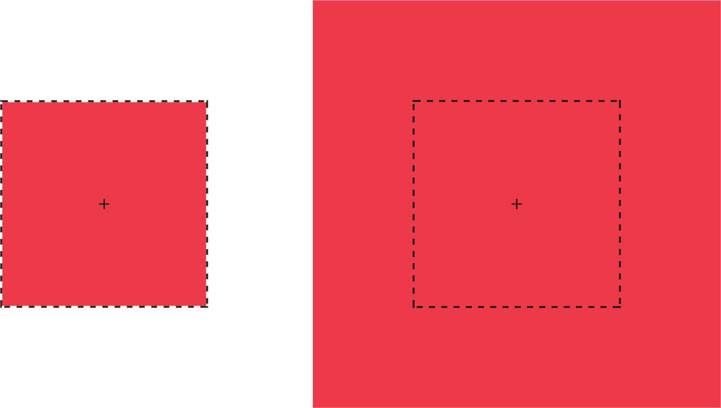A box (left) is scaled by a factor of 2 (right)
