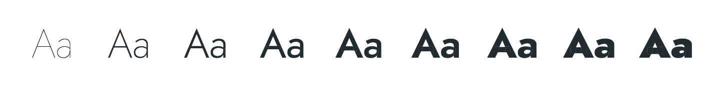 A Latin letter A in varying weights from Jost, an open-source variable font
