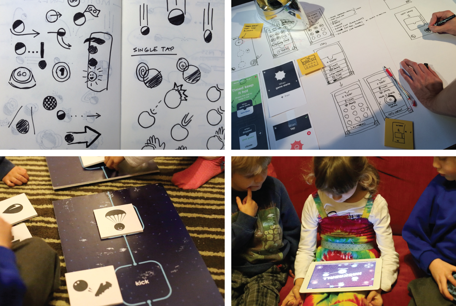 Device and app interaction design concepts for Hackaball, a programmable ball for children (www.hackaball.com; images: Map and Made by Many).