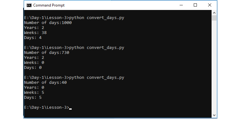 Figure 2.5: Output of running the convert_days.py script