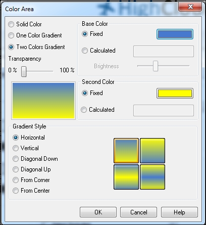 The Color Area and Color dialog windows