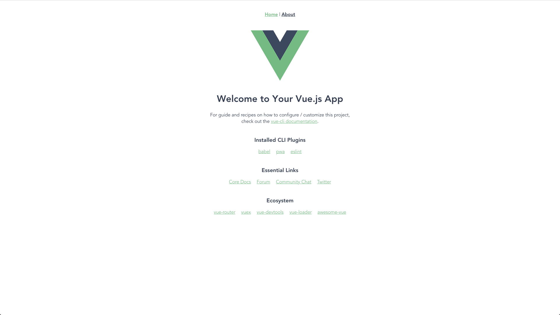 The Vue CLI Start-Up Screen