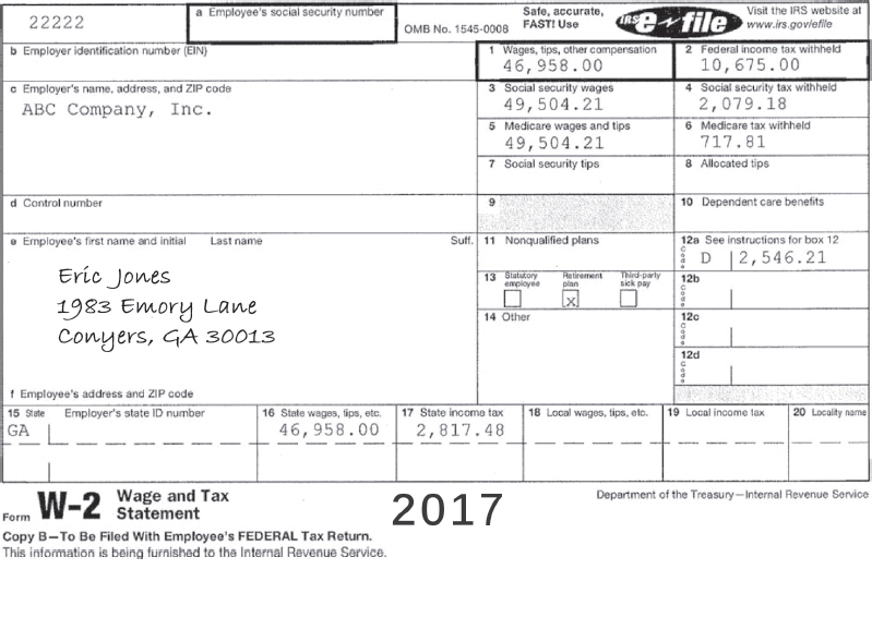 Form shows employee’s social security number, employer identification number, employer’s name and address, control number, wages and other compensation, federal income tax withheld et cetera.
